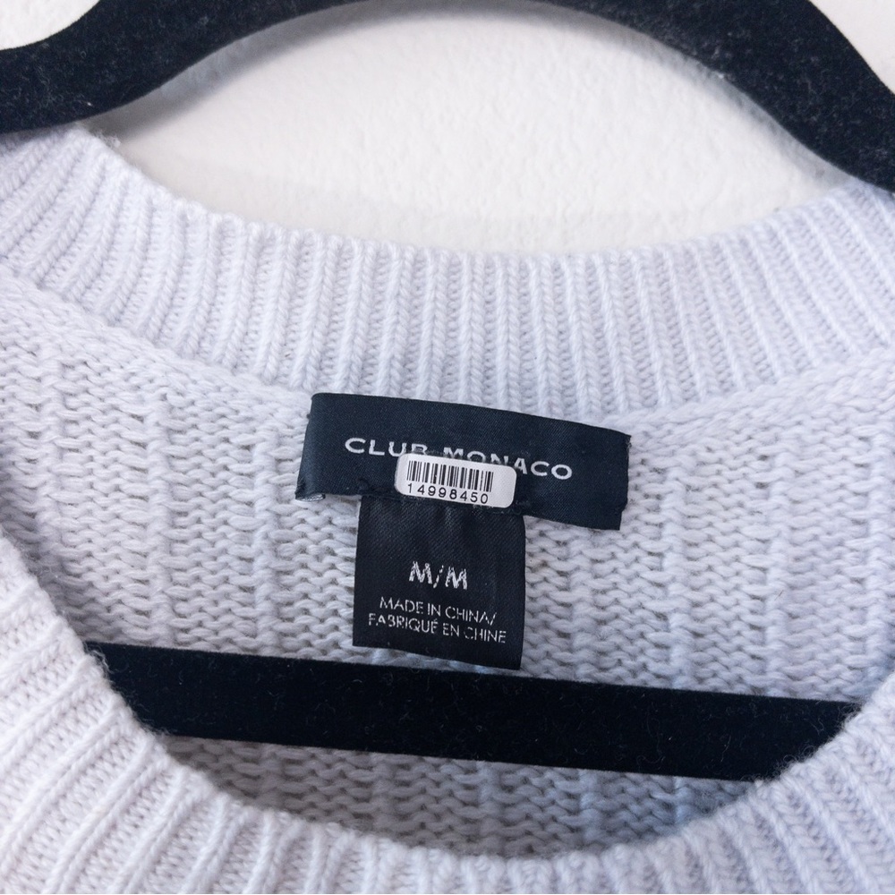 Club Monaco Wool Woven Ribbon Detail Sweater M Blue Knit Relaxed Ombre - Picture 2 of 7